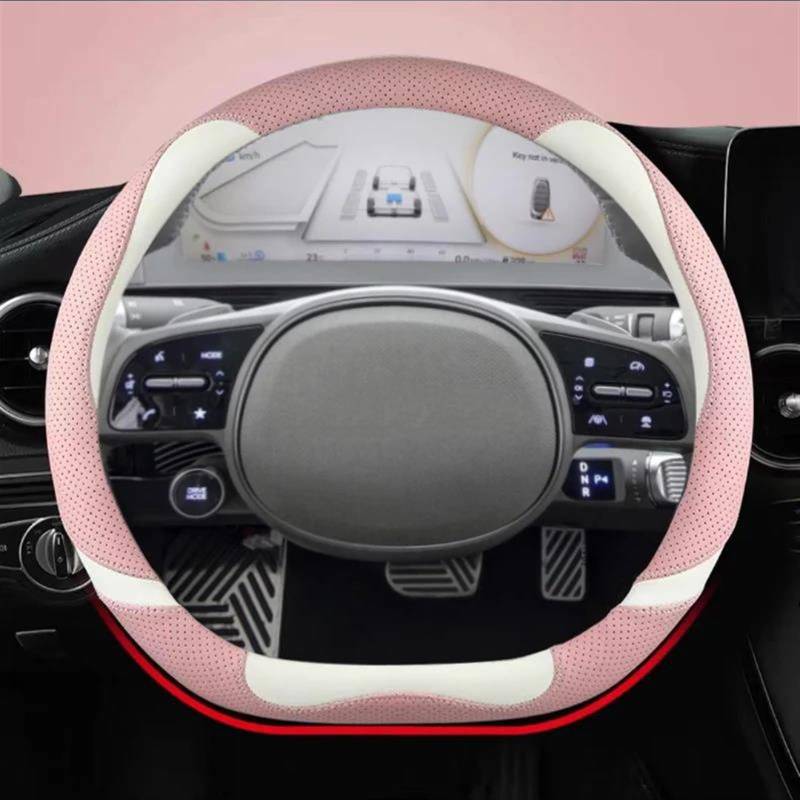 D Form PU Leder Auto Zubehör Für Hyundai Für Ioniq 5 2016-2022 Für Ioniq 6 2023 Auto Lenkrad Abdeckung Lenkradschoner Lenkradbezug(Pink) von HAMFISTB