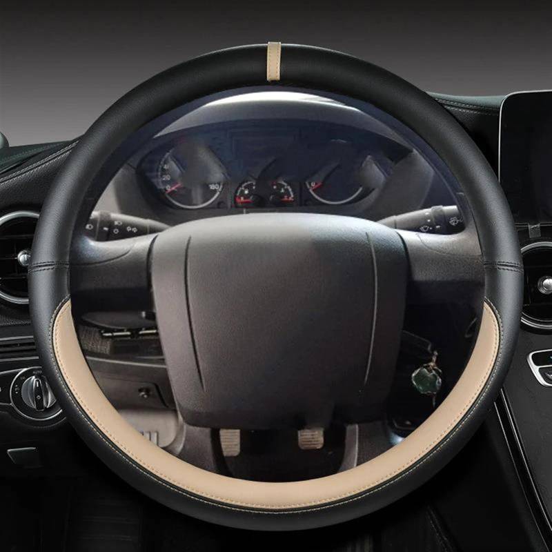 Mikrofaser Leder Auto Zubehör Für Citroen Für Jumper Für Relais Für Ram Für Promaster Auto Lenkrad Abdeckung Lenkradschoner Lenkradbezug(Beige) von HAMFISTB