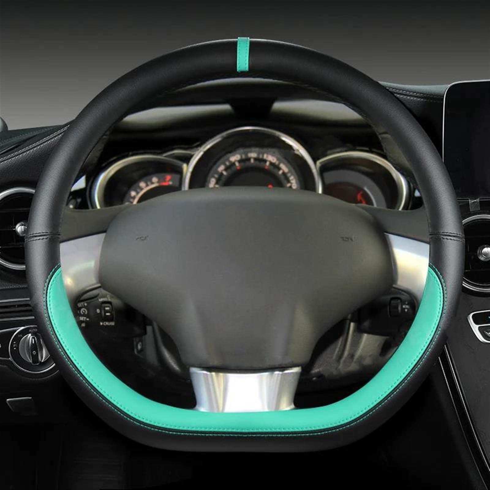 PU Leder Nicht-Slip D Form Auto Lenkrad Abdeckung Auto Zubehör Für Racing Cabrio Für Citroen Für DS3 Für DS 3 Lenkradschoner Lenkradbezug(Green) von HAMFISTB