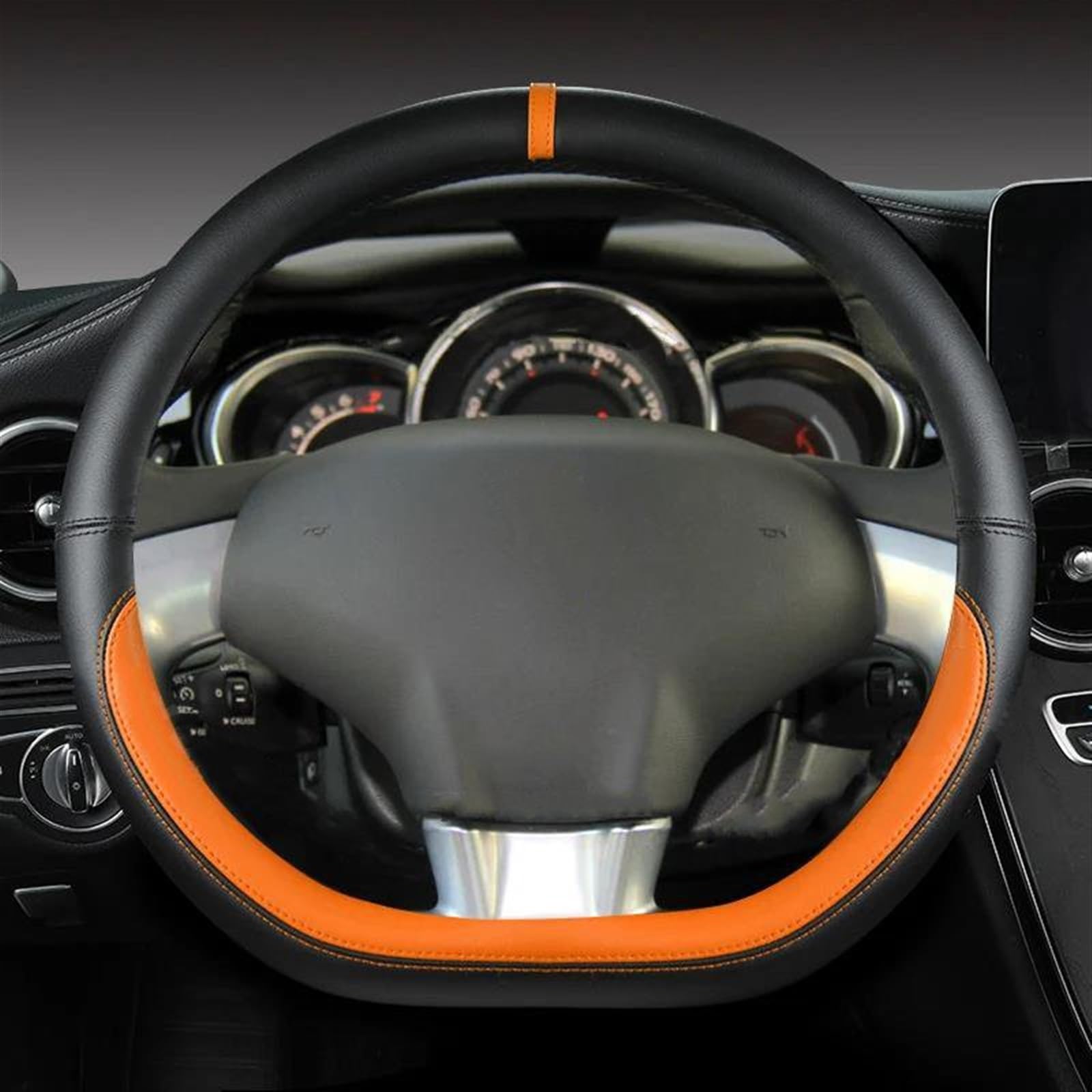 PU Leder Nicht-Slip D Form Auto Lenkrad Abdeckung Auto Zubehör Für Racing Cabrio Für Citroen Für DS3 Für DS 3 Lenkradschoner Lenkradbezug(Orange) von HAMFISTB