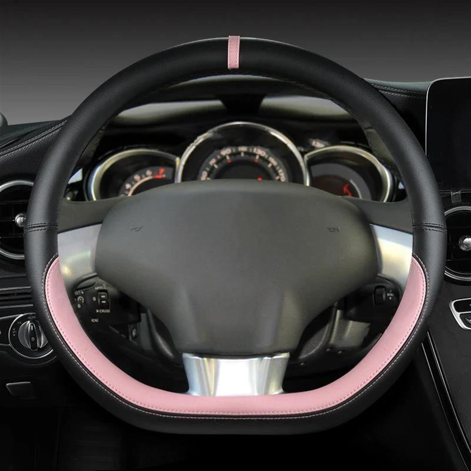 PU Leder Nicht-Slip D Form Auto Lenkrad Abdeckung Auto Zubehör Für Racing Cabrio Für Citroen Für DS3 Für DS 3 Lenkradschoner Lenkradbezug(Pink) von HAMFISTB