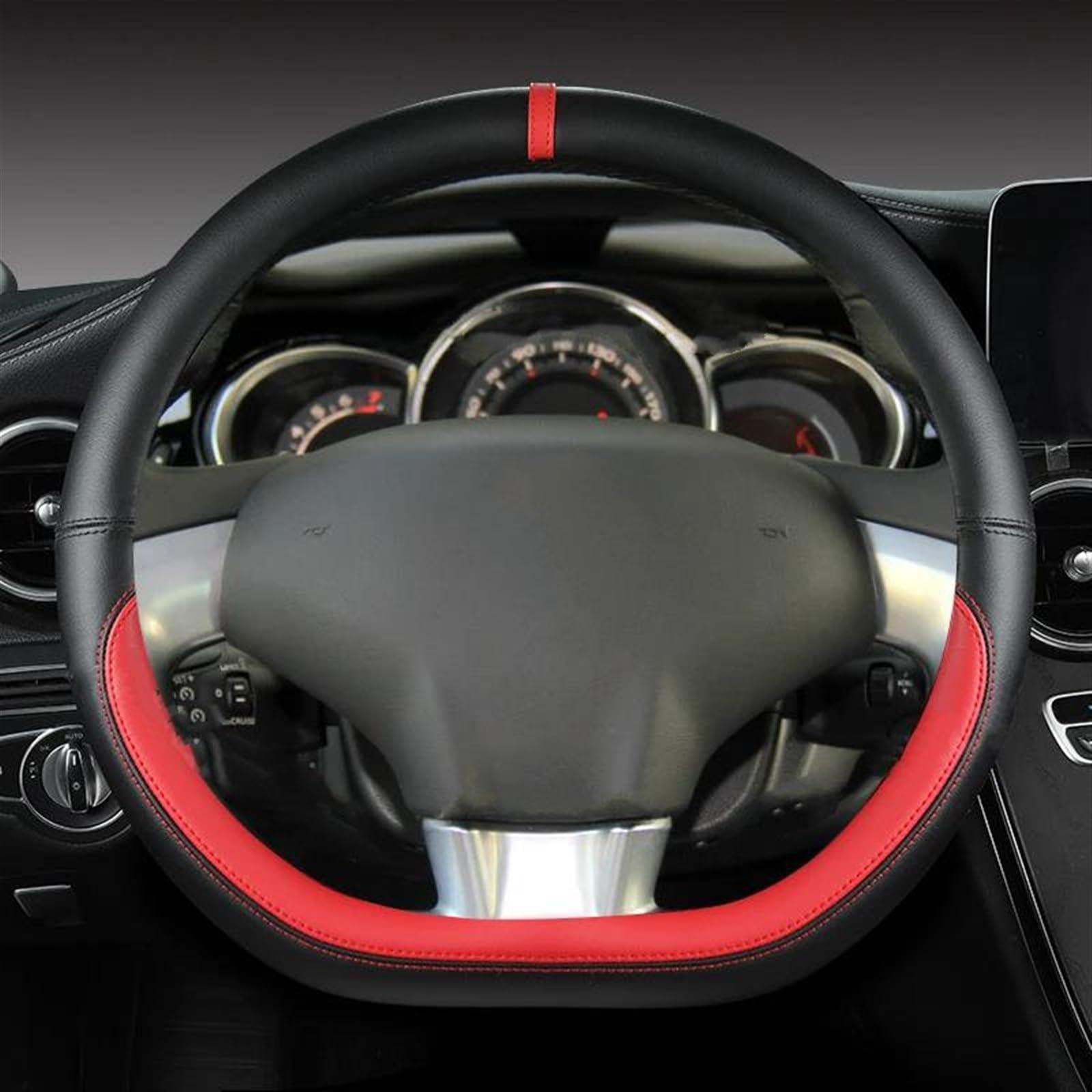 PU Leder Nicht-Slip D Form Auto Lenkrad Abdeckung Auto Zubehör Für Racing Cabrio Für Citroen Für DS3 Für DS 3 Lenkradschoner Lenkradbezug(Red) von HAMFISTB