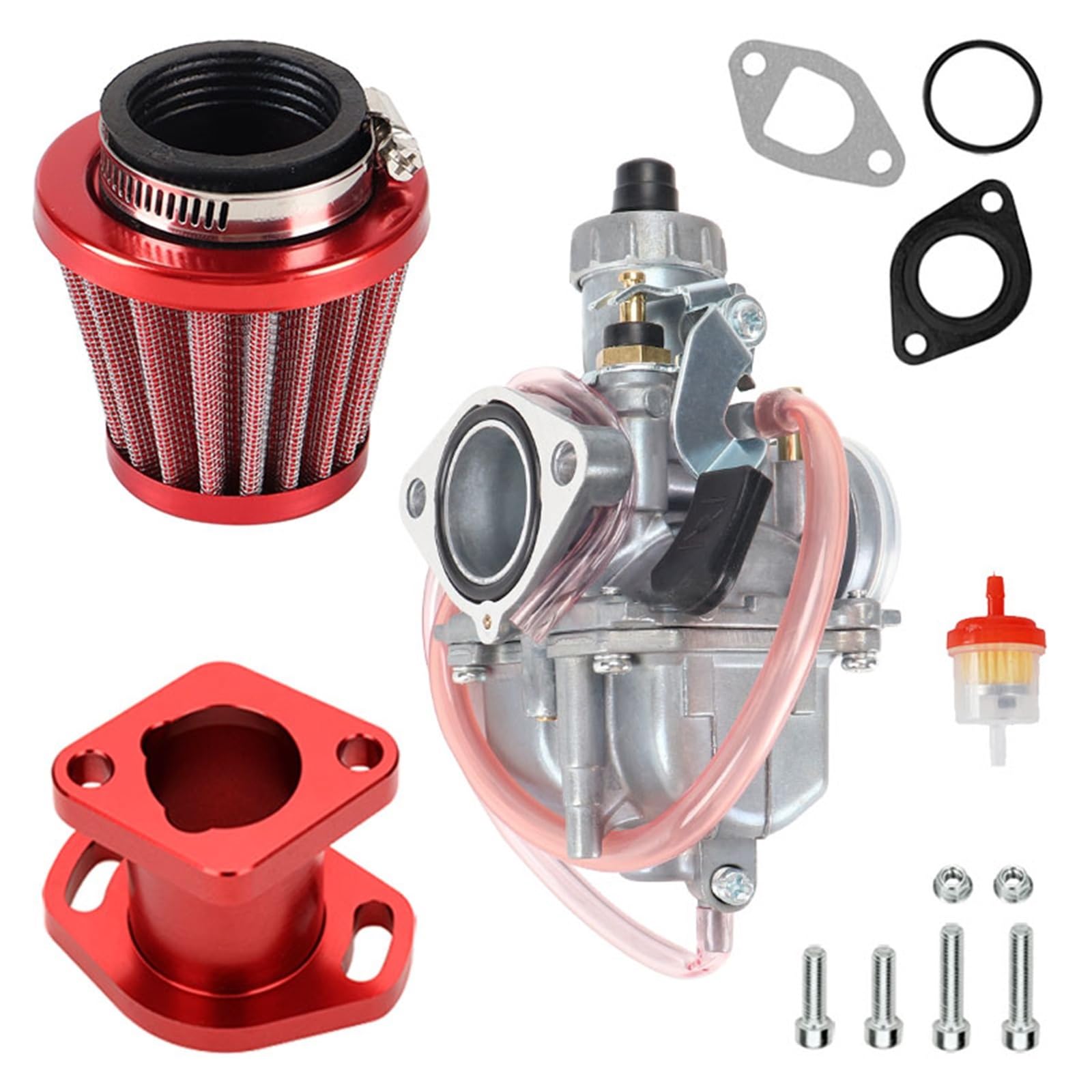 Vergaser Kit Für GX160 Für GX200 Für Predator 212cc 196cc Ansaugrohr Mainfold VM22 26mm Vergaser 38mm Luftfilter Kit Motor Vergaser(Red) von HAMFISTB