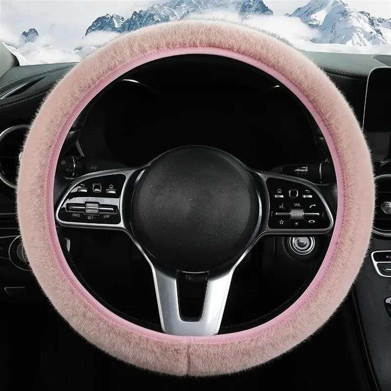 Winter-Volltonfarbe-Plüsch-Warm-Universal-Lenkradbezug rutschfest Ohne Innenring Lenkradschoner Lenkradbezug(Pink) von HAMFISTB