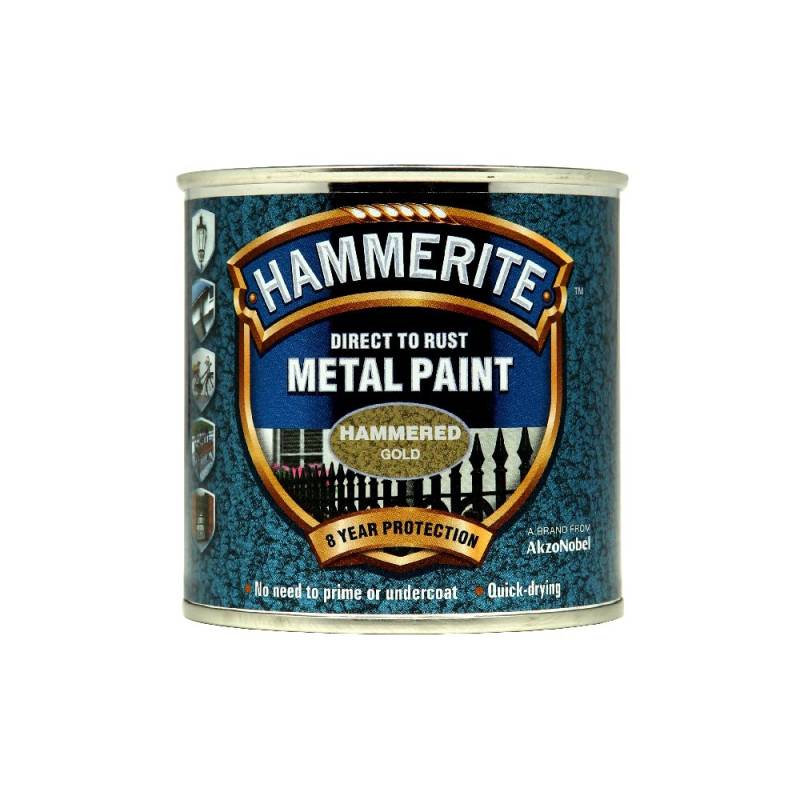 Hammerite 5084818 Direkt nach Rust Gehämmert Finish Gold, 250ml Volumen von Hammerite