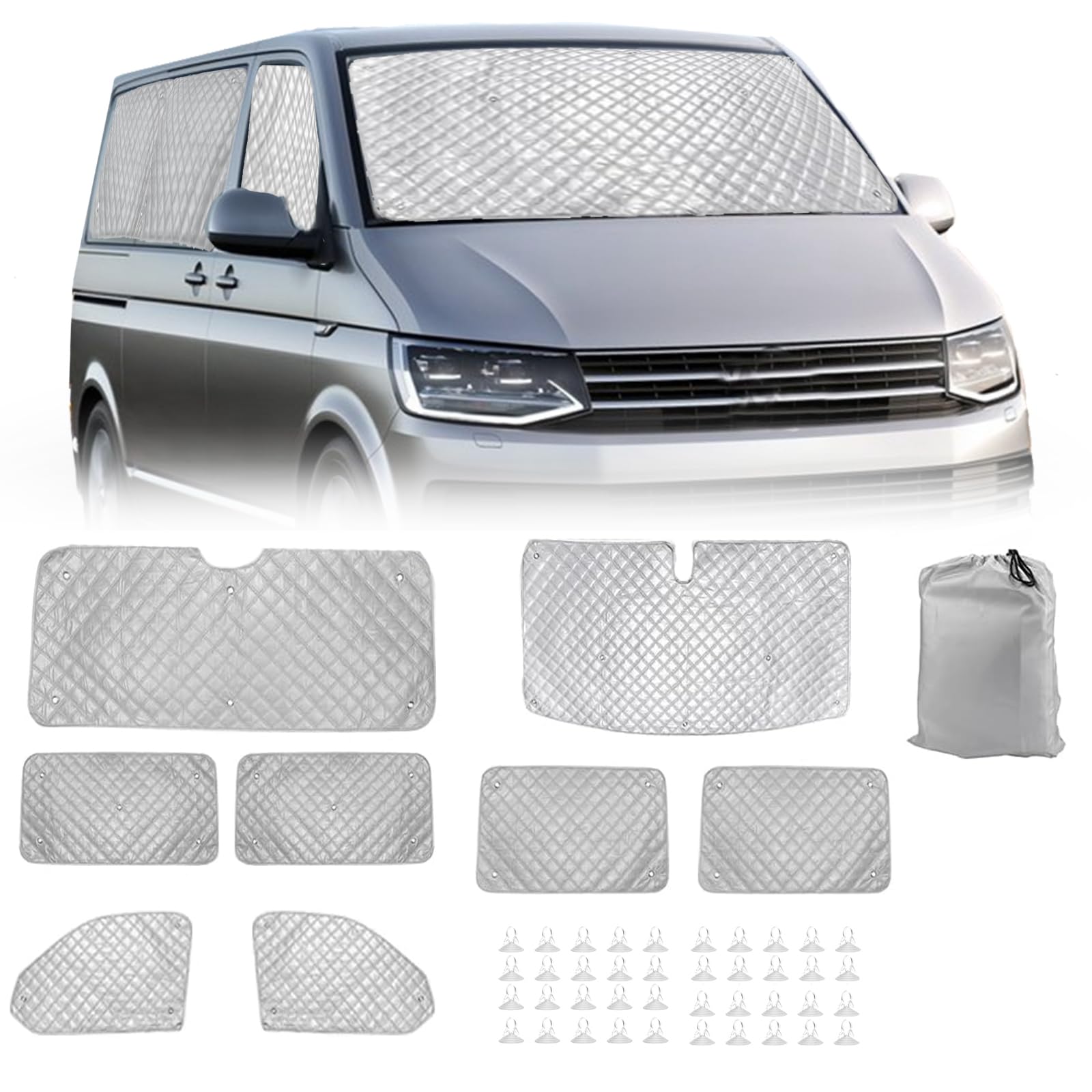 Sonnenschutz Auto Frontscheibe Ersatz für VW T5 T6, 8pcs Sonnenschutz Frontscheibe Wohnmobil Transporter Thermomatte Fahrerhaus Innen, Wasserdicht UV-Proof Sonnenschutz Auto Frontscheibenabdeckung von HAMON