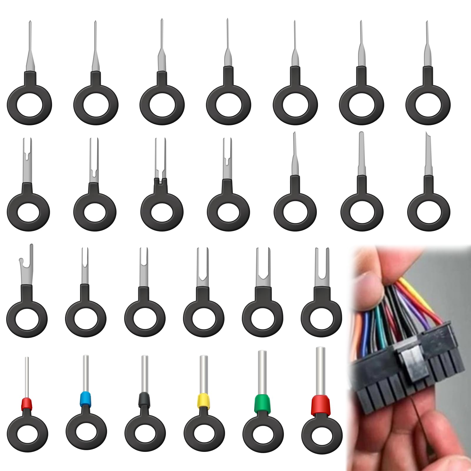 HANIUTTY 26PCS Terminal Ejector Kit für Auto, Terminal Entfernung Auspinwerkzeug KFZ Stecker Auspinwerkzeug Reparaturentferner Schlüsselwerkzeuge Set für Meisten Steckverbinder Terminals von HANIUTTY