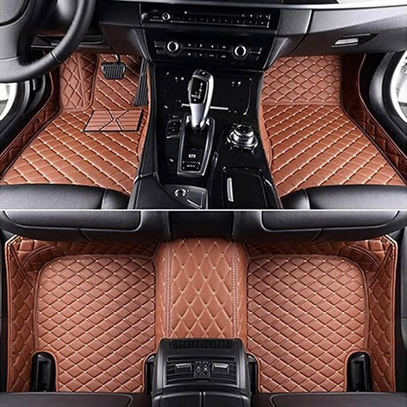 Fussmatten Auto für Mini Mini Cooper/One 5 Portes 2014-2024 F55, Fussmatten Schutz rutschfeste Bodeneinlagen Leder Voller Bedeckter Auto Zubehör,Brown von HANROOG