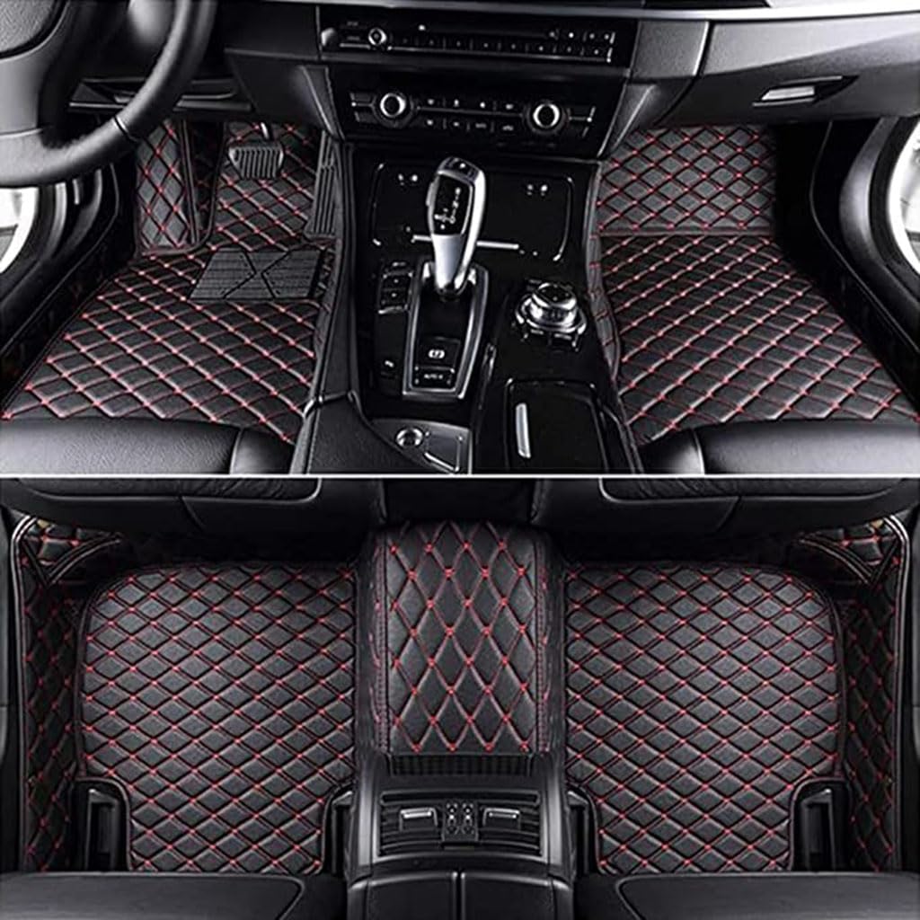 Fussmatten Auto für Mitsubishi Outlander (5seats) 2013-2016, Fussmatten Schutz rutschfeste Bodeneinlagen Leder Voller Bedeckter Auto Zubehör,Black-Red von HANROOG