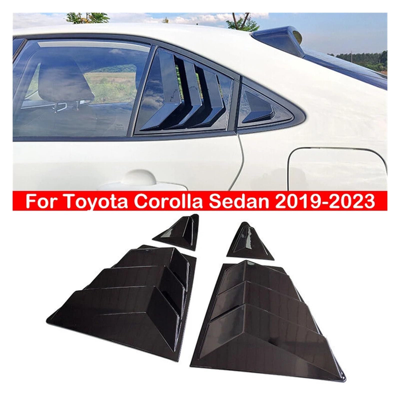 HANZOU Auto-Hecklamellen-Fensterabdeckungs-Ordnungsaufkleber, passend for Toyota, Corolla Limousine 2019–2023, Lüftungsschaufel, Kohlefaser-Stil, schwarzer Seitenverschluss Lüftungsschlitze der hinter von HANZOU