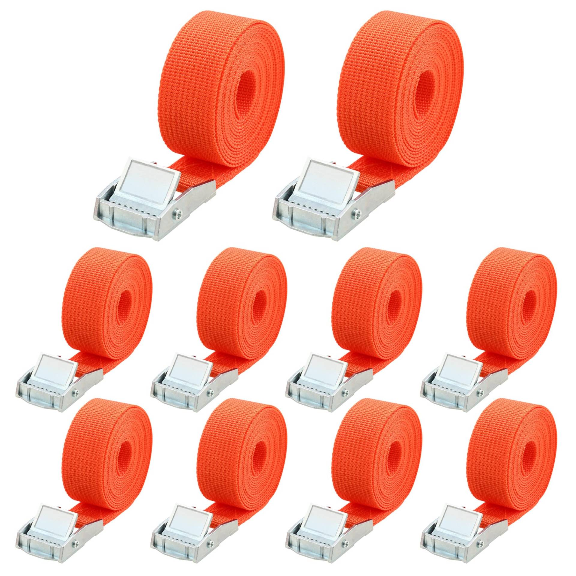 10 Stück Spanngurt,Zurrgurt,25 mm x 2 m,Spanngurte mit klemmschloss Für Fahrräder,Trolleys,Motorrad Gepäck,nach DIN EN 12195-2（Farbe orange） von HAOYULUO