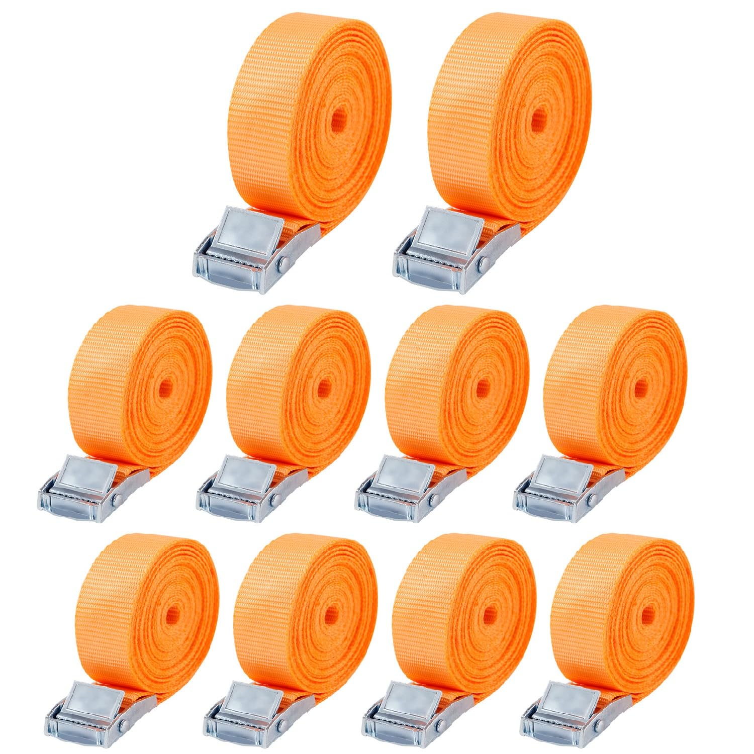 10 Stück Spanngurt,Zurrgurt,25 mm x 4 m,Spanngurte mit klemmschloss Für Fahrräder,Trolleys,Motorrad Gepäck,nach DIN EN 12195-2（Farbe orange） (A：10 Stück Orange –4 m x 25 mm) von HAOYULUO