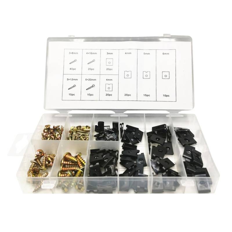 HAPINARY 170PCS U Form Clips Schrauben Set Für Karosserieverkleidung Selbstschneidende U Nut Befestigungen / von HAPINARY