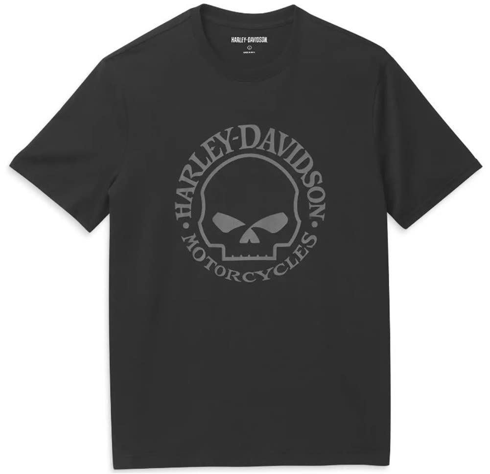 HARLEY-DAVIDSON Herren T-Shirt aus Baumwolle Willie G Skull Logo Tee Shirt Kurzarm Biker Oberteil für Männer Rippstrick, 2XL von HARLEY-DAVIDSON