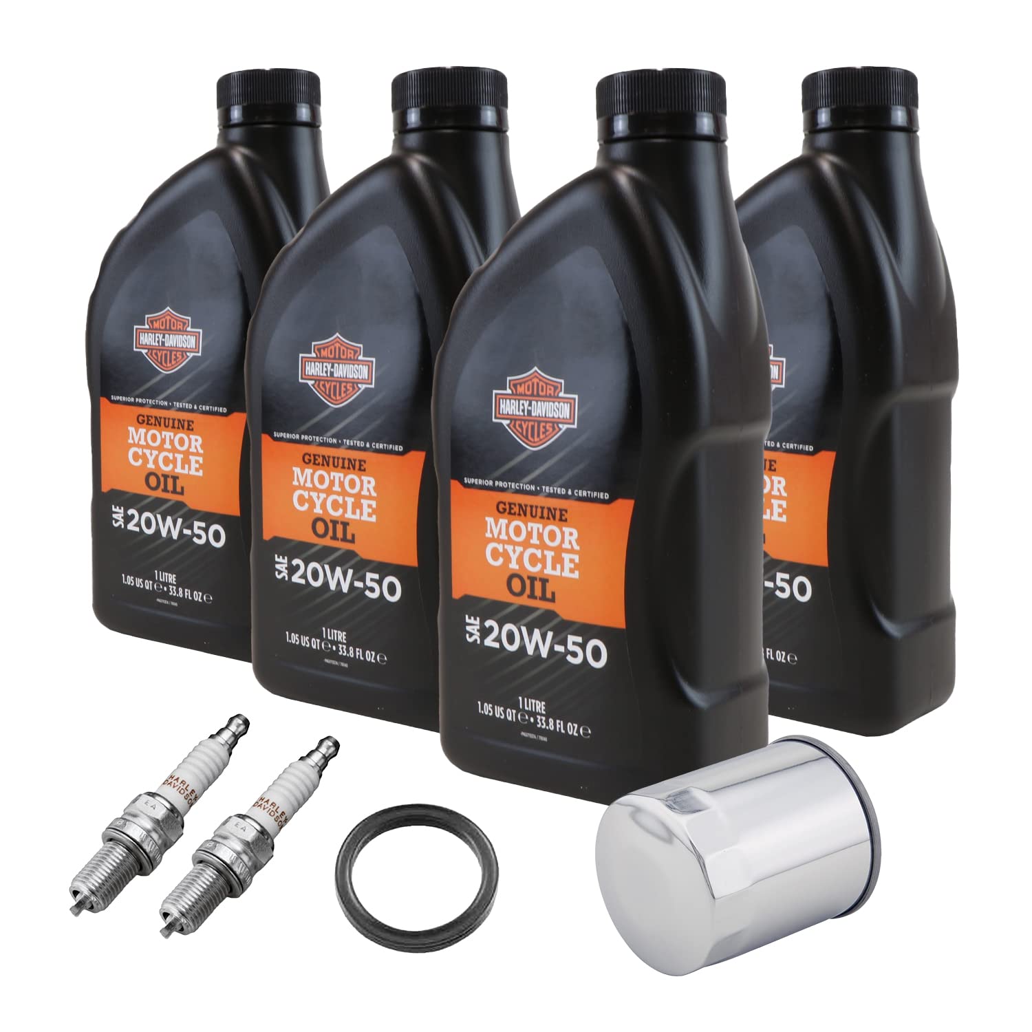 HARLEY-DAVIDSON Wartungsset Ölwechsel Set Premium 5 Ölfilter + Motor-Öl 20W-50 (4 L) + O-Ring Dichtung +, Wartungsset 1 von HARLEY-DAVIDSON