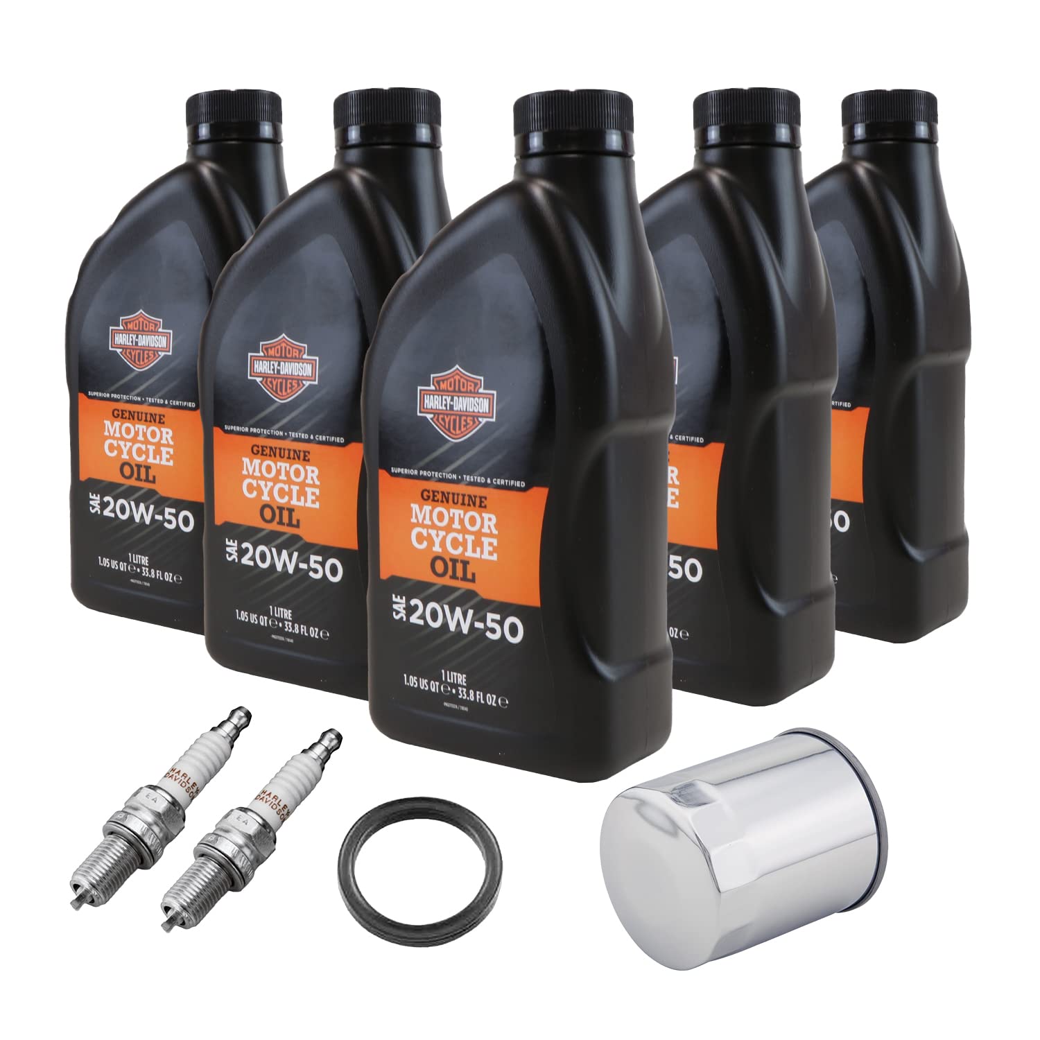 HARLEY-DAVIDSON Wartungsset Ölwechsel Set Premium 5 Ölfilter + Motor-Öl 20W-50 (4 L) + O-Ring Dichtung +, Wartungsset 3 von HARLEY-DAVIDSON