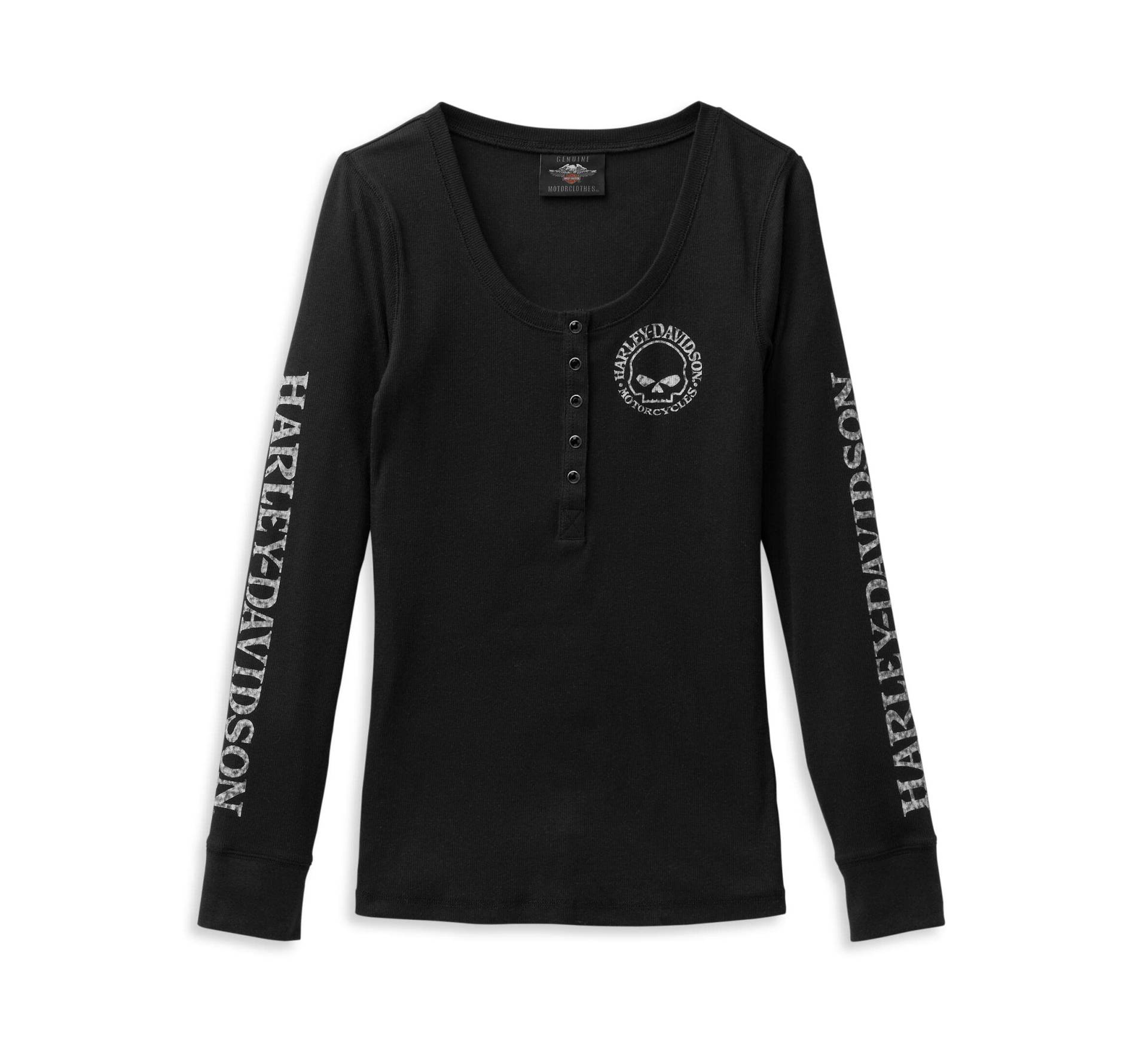 Harley-Davidson Skull Snap Front Long Sleeve Henley Damen Shirt, L von HARLEY-DAVIDSON