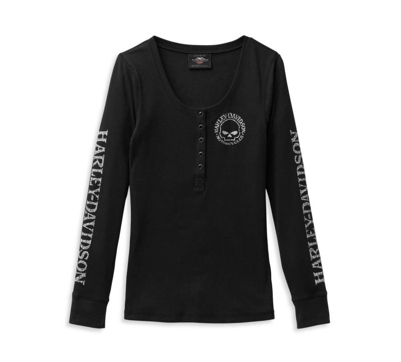 Harley-Davidson Skull Snap Front Long Sleeve Henley Damen Shirt, L von HARLEY-DAVIDSON