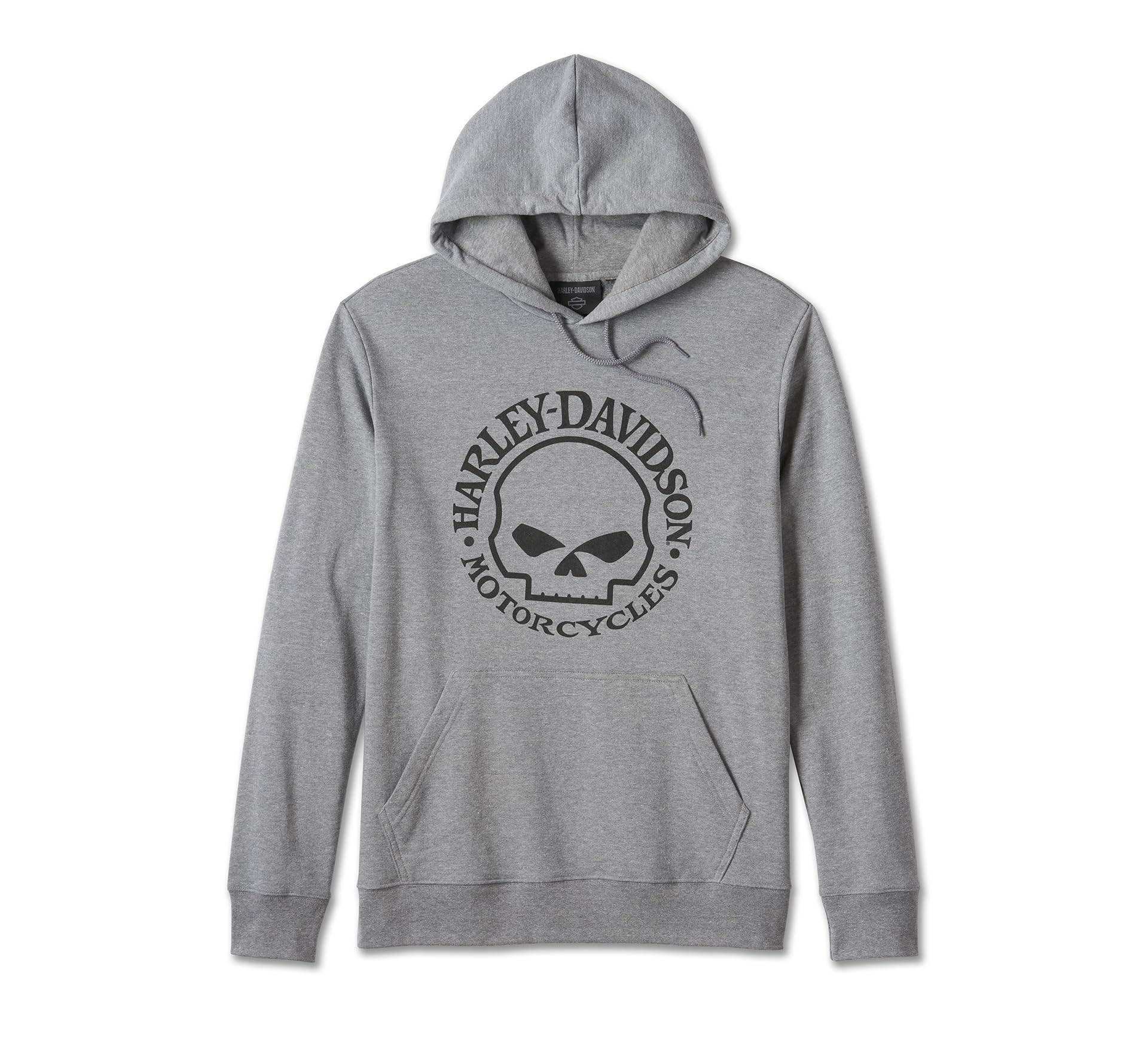 Harley-Davidson Willie G Skull Hoodie Medium Heather Grey Herren Sweatshirt, L von HARLEY-DAVIDSON