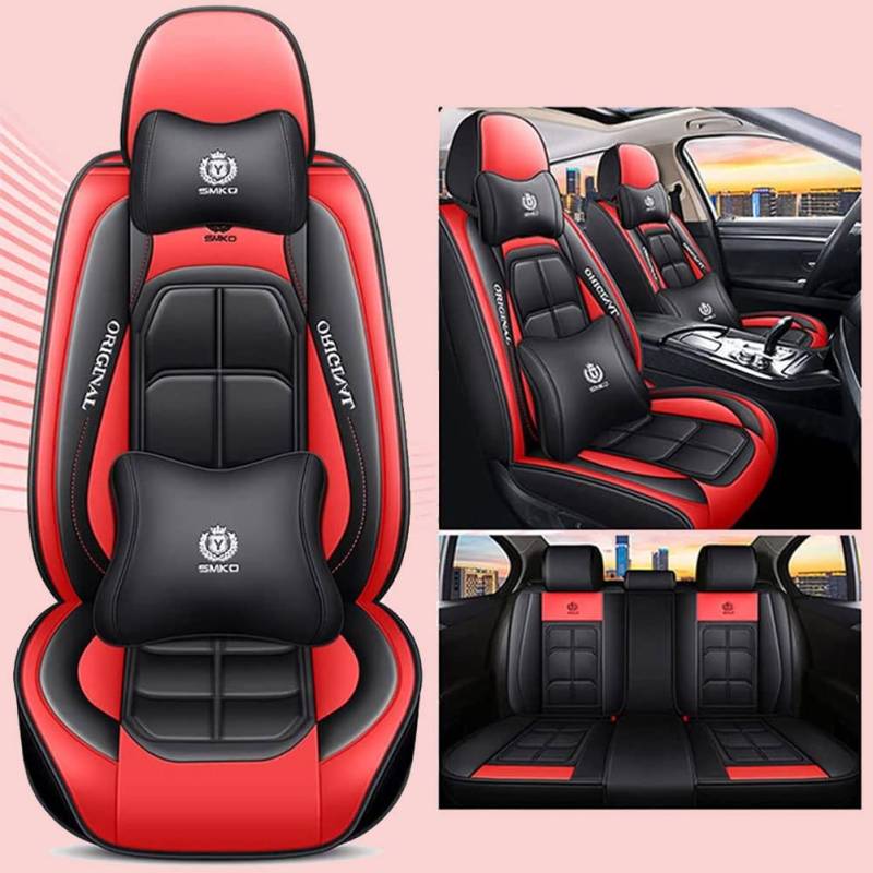 Leder Universal Auto Sitzbezüge-set für Nissan Qashqai J11 Qashqai J10 Juke X Trail, Kompletter Set Autositzschoner Schutz ZubehöR für Vordere Hintere Wasserdichte Komfort Innere Sitzbezug von HARLUSDT