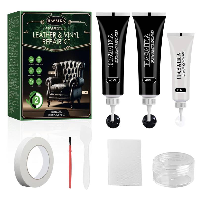 HASAIKA® Lederreparatur Creme, Leder Reparatur Set, 100ml Leder Kratzer Reparatur Paste für die Reparatur von Rissen in Möbeln, Sofa, Lederjacke, Gürtel, Bootssitz von HASAIKA