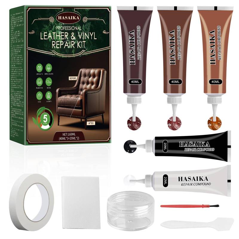 HASAIKA® Lederreparatur Creme, Leder Reparatur Set, 160ml Leder Kratzer Reparatur Paste für die Reparatur von Rissen in Möbeln, Sofa, Lederjacke, Gürtel, Bootssitz von HASAIKA