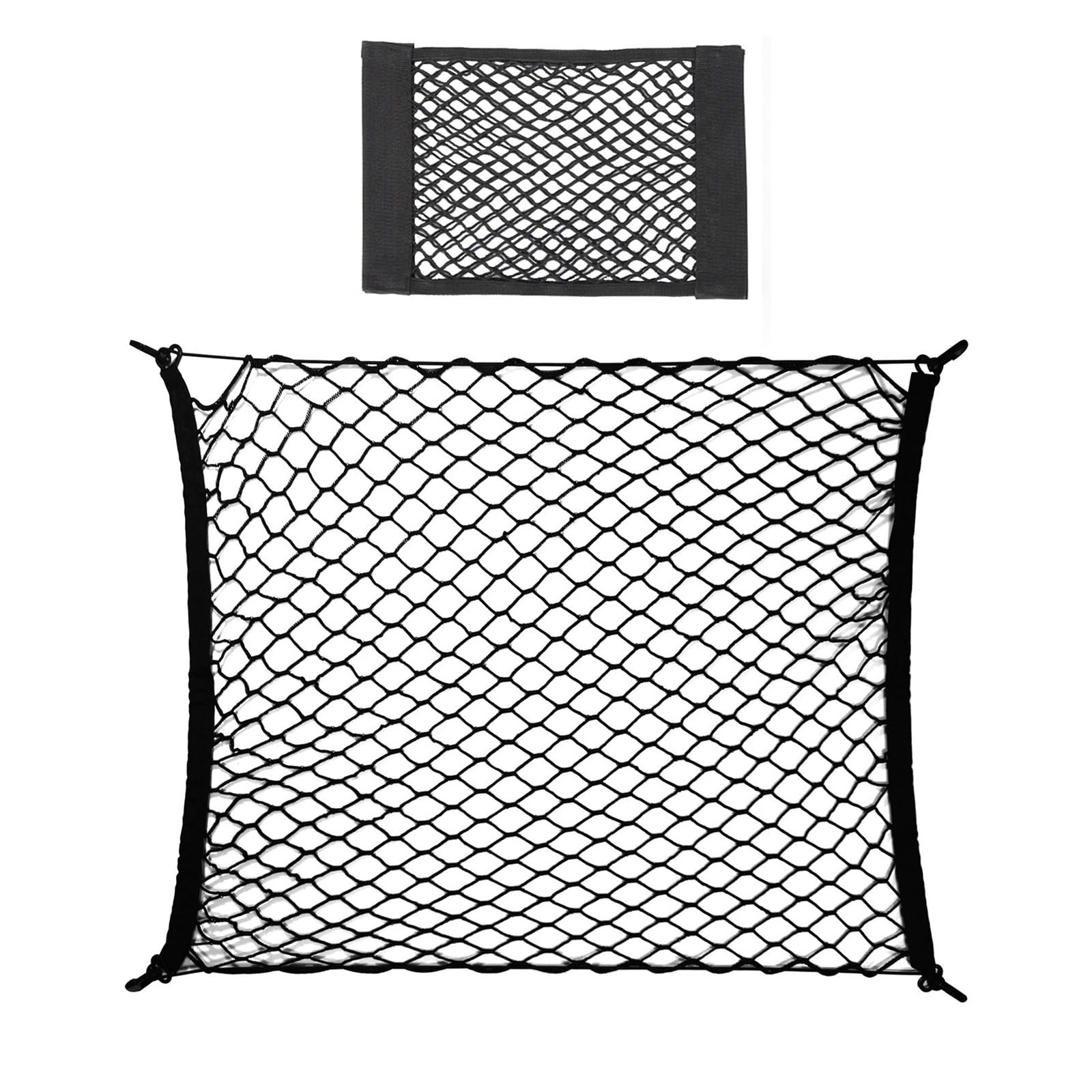 HASGTFM Mesh-Netz for den Kofferraum des Autos, for die Rückseite des Kofferraums, universeller elastischer Organizer aus Nylon, dehnbares Innenraum-Netzwerk-Speicher mit 4 Haken(70x70cm-40x25cm) von HASGTFM