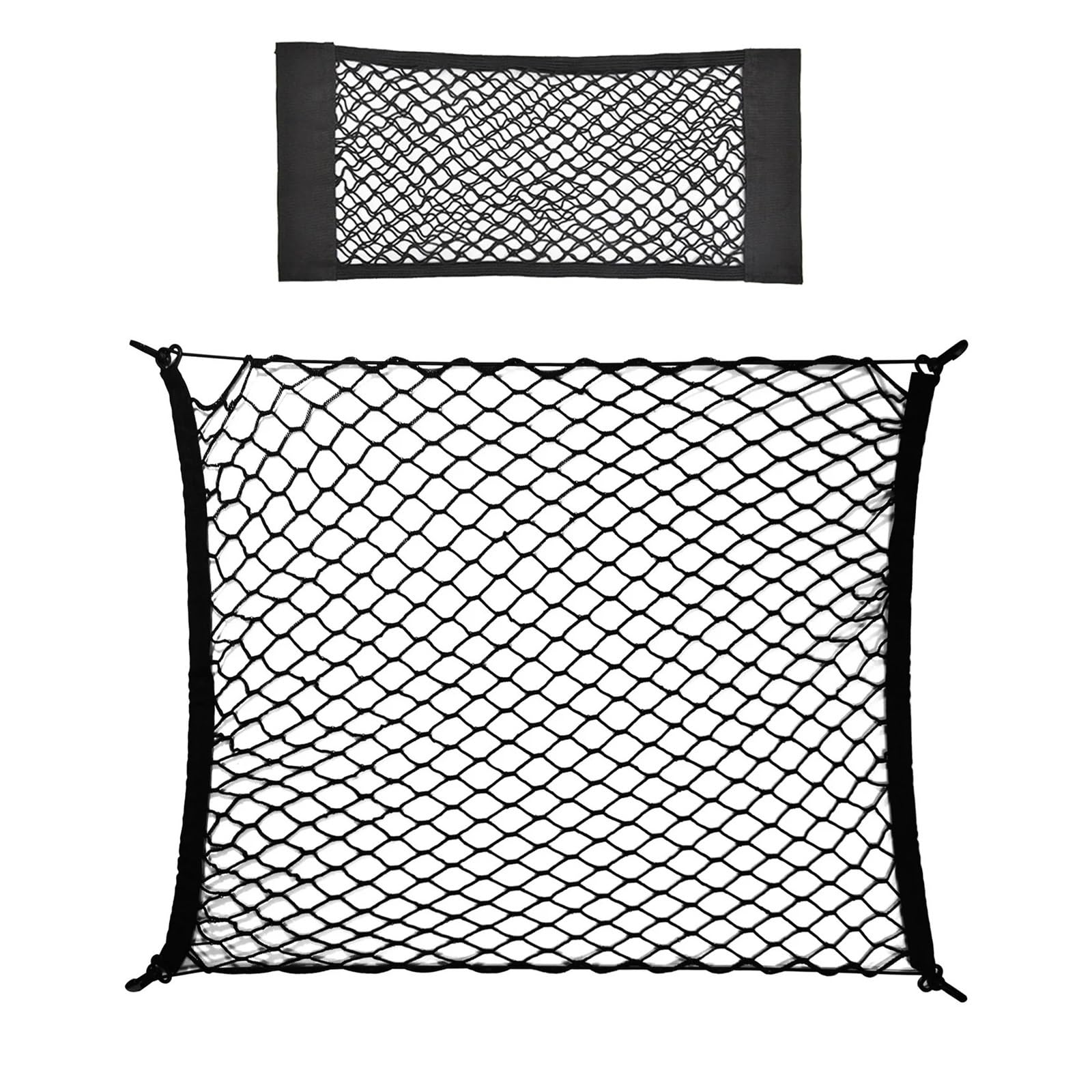 HASGTFM Mesh-Netz for den Kofferraum des Autos, for die Rückseite des Kofferraums, universeller elastischer Organizer aus Nylon, dehnbares Innenraum-Netzwerk-Speicher mit 4 Haken(70x70cm-55x25cm) von HASGTFM