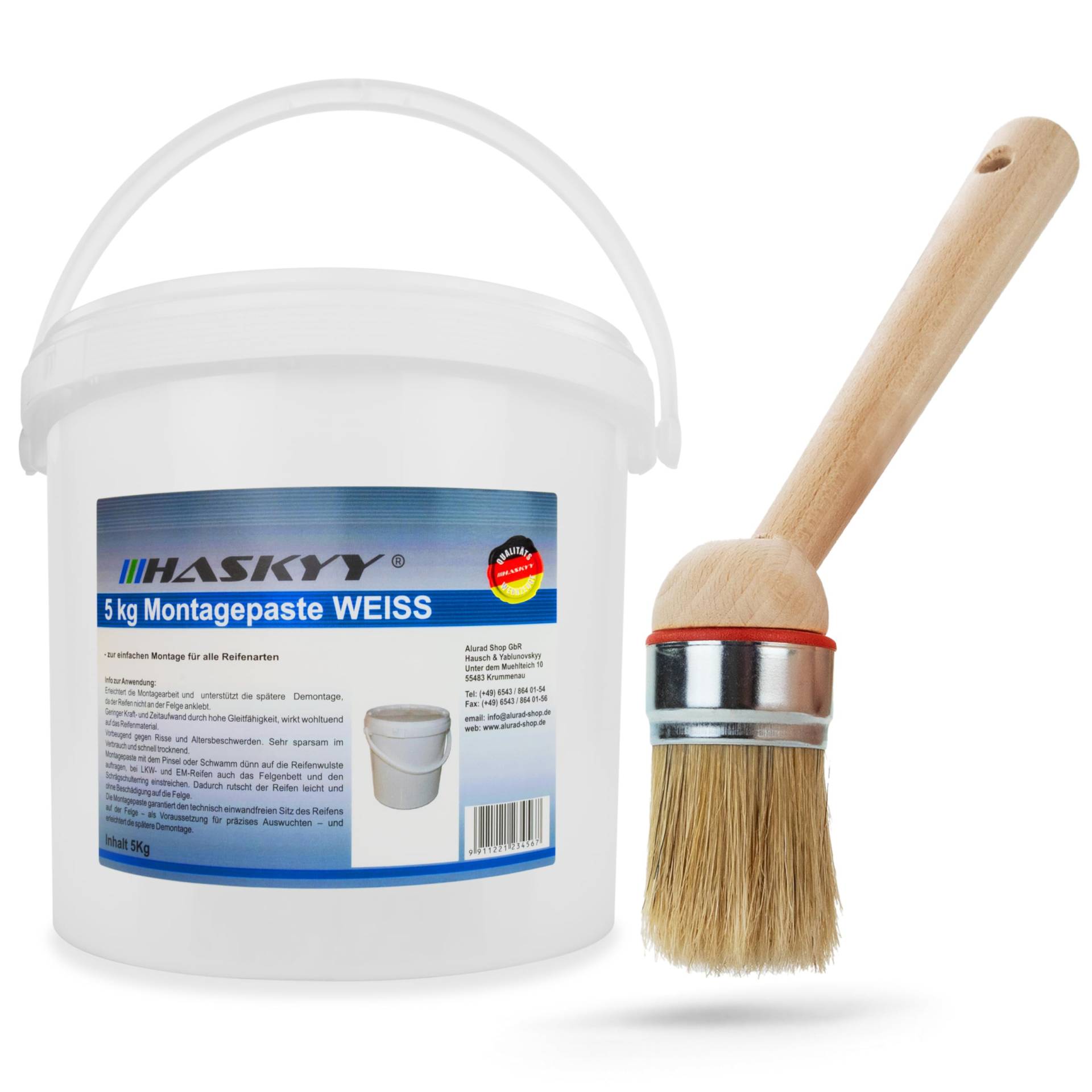 Reifenmontagepaste Reifenmontierpaste 5KG WEISS mit Pinsel Montagepaste Montagewax Reifenmontagewax Reifen von HASKYY