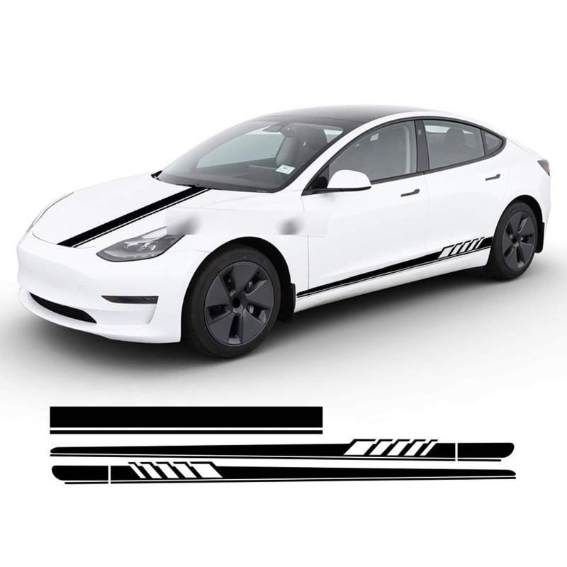 Car Hood Door Side Skirt Sticker Engine Cover Body Decor Stripe Vinyl Decals, für Tesla, für Model 3 Y X S Accessories von HASWEX