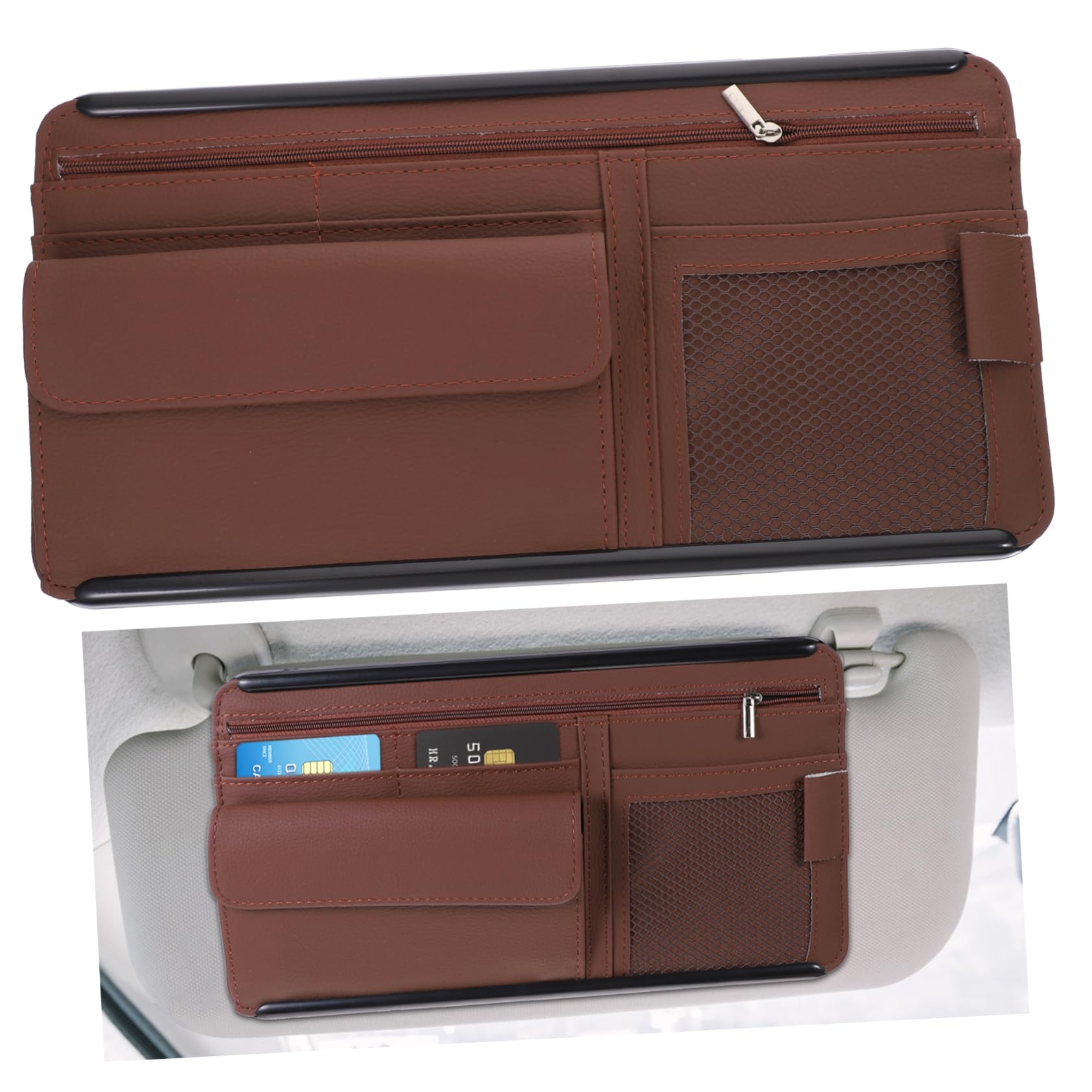 HAWILLOSCH Auto Sonnenblenden Organizer Mit Mehreren Taschen Sonnenbrillenhalterung Für Auto Brillenhalter Für Sonnenblende Multifunktionale Aufbewahrungslösung Für Sonnenbrillen Und von HAWILLOSCH