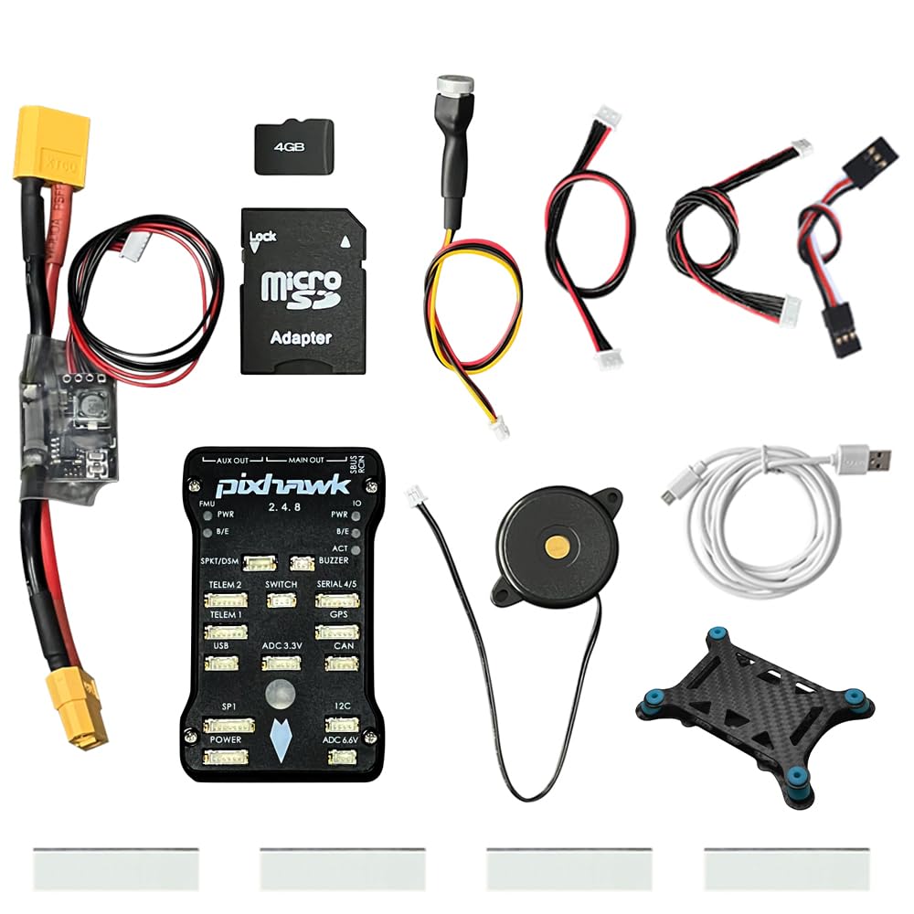 HAWK'S WORK Pixhawk PX4 Flugsteuerung, Pixhawk 2.4.8 Offener Quellcode Flugsteuerung 32 Bit, Platine + Leistungsmodul + Sicherheitsschalter + Buzzer + SD-Karte + Schockabsorber von HAWK'S WORK