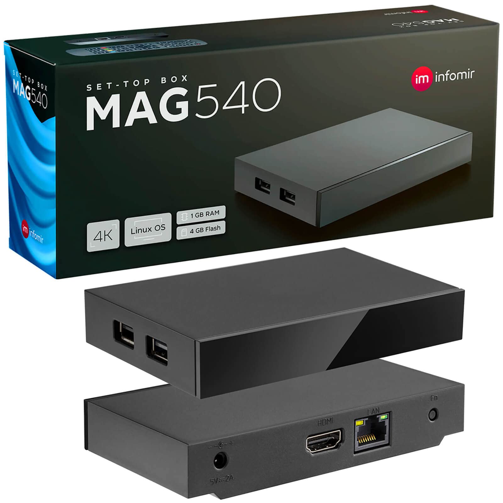 MAG 540 Original Infomir & hb-digital Set Top Box 4K Media Player Receiver Internet TV UHD 60FPS 2160p@60 FPS HDMI 2.1 Unterstützung von 4K und HEVC USB3.0 ARM Cortex-A35 + HDMI-Kabel von HB-DIGITAL