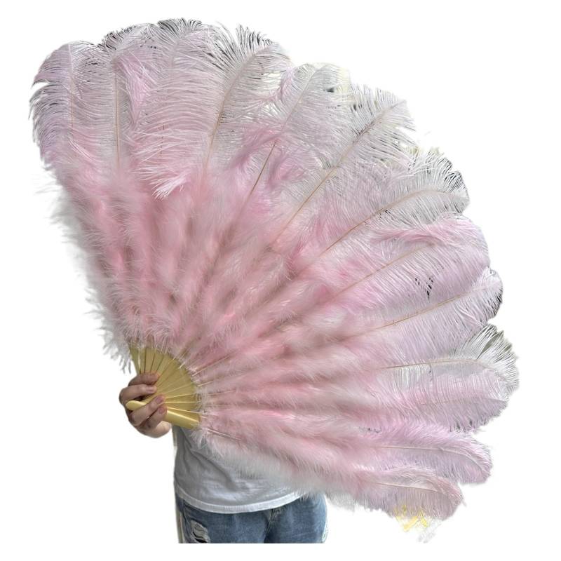 Federfächer Flapper Folding, 13 Knochen gelber Straußenfedern-Fächer, 100 cm, Bühnenshow, Performance, Tanz-Requisiten, flauschige Gefieder-Fächer, faltbar, mit Federfächer-Handwerk(Light Pink,130CM) von HBALDTEDC