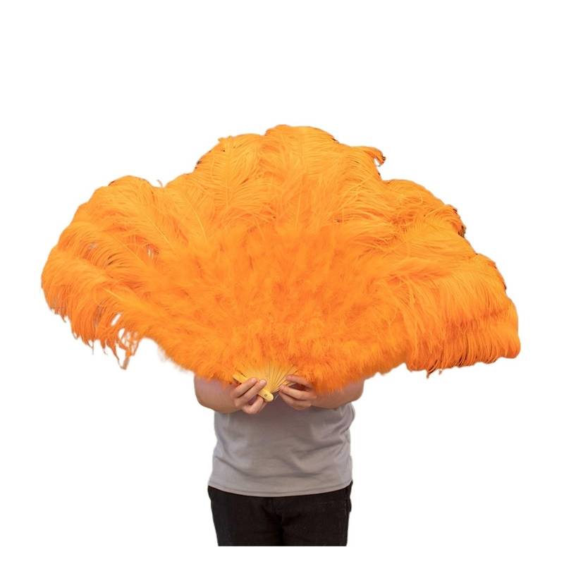 Federfächer Flapper Folding, Bunte Straußenfeder Fan130CM Große Hand Folding Plume Fan Leistung Dance Fans Party Bühne Karneval Show Requisiten(11 Orange,Right hand) von HBALDTEDC