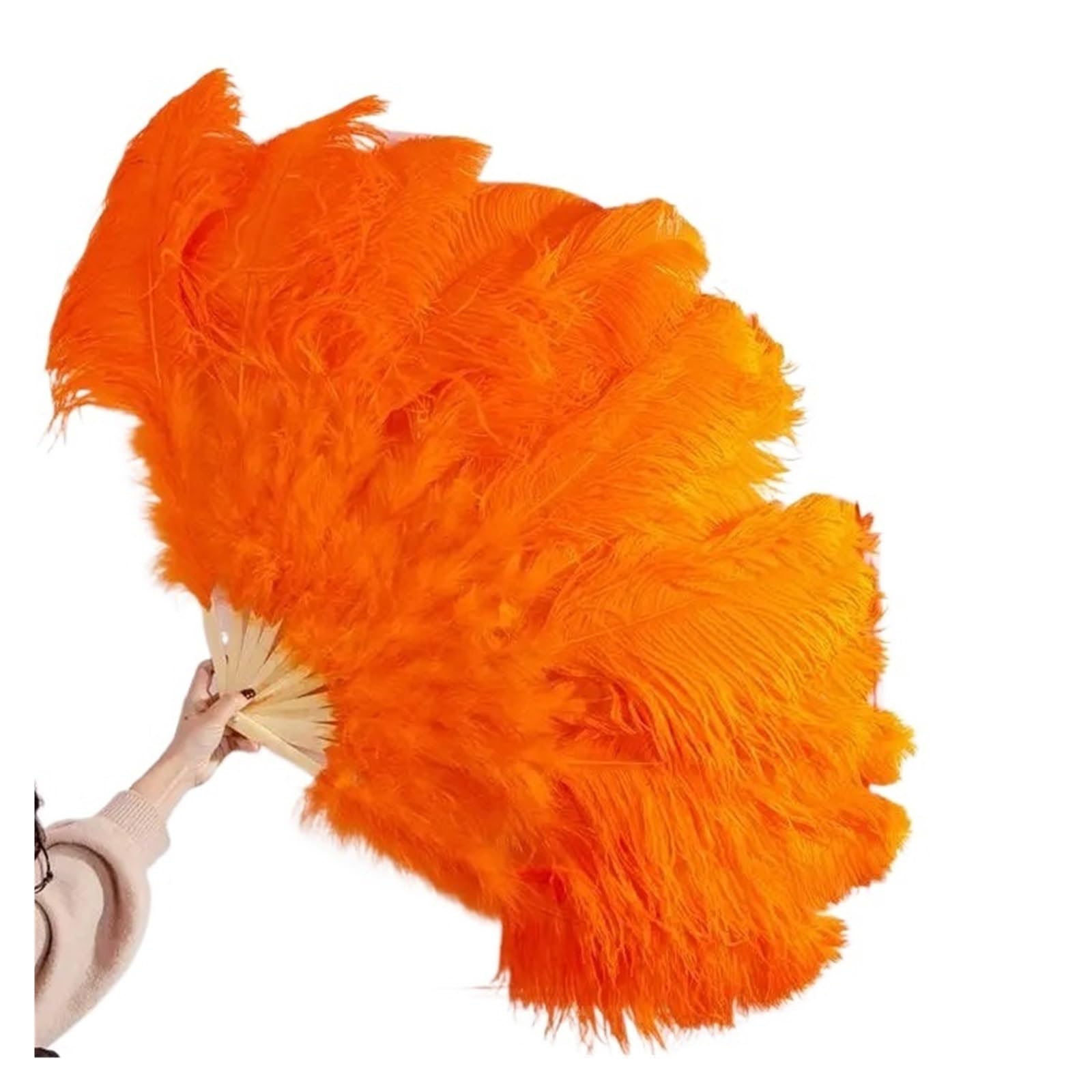 Federfächer Flapper Folding, Großer echter Straußenfeder-Fächer for Dekorieren von Halloween, Hochzeit, Party, Dekoration, Bauchtanz-Fächer, DIY Plumas-Fächerstangen(Orange,100 130CM) von HBALDTEDC