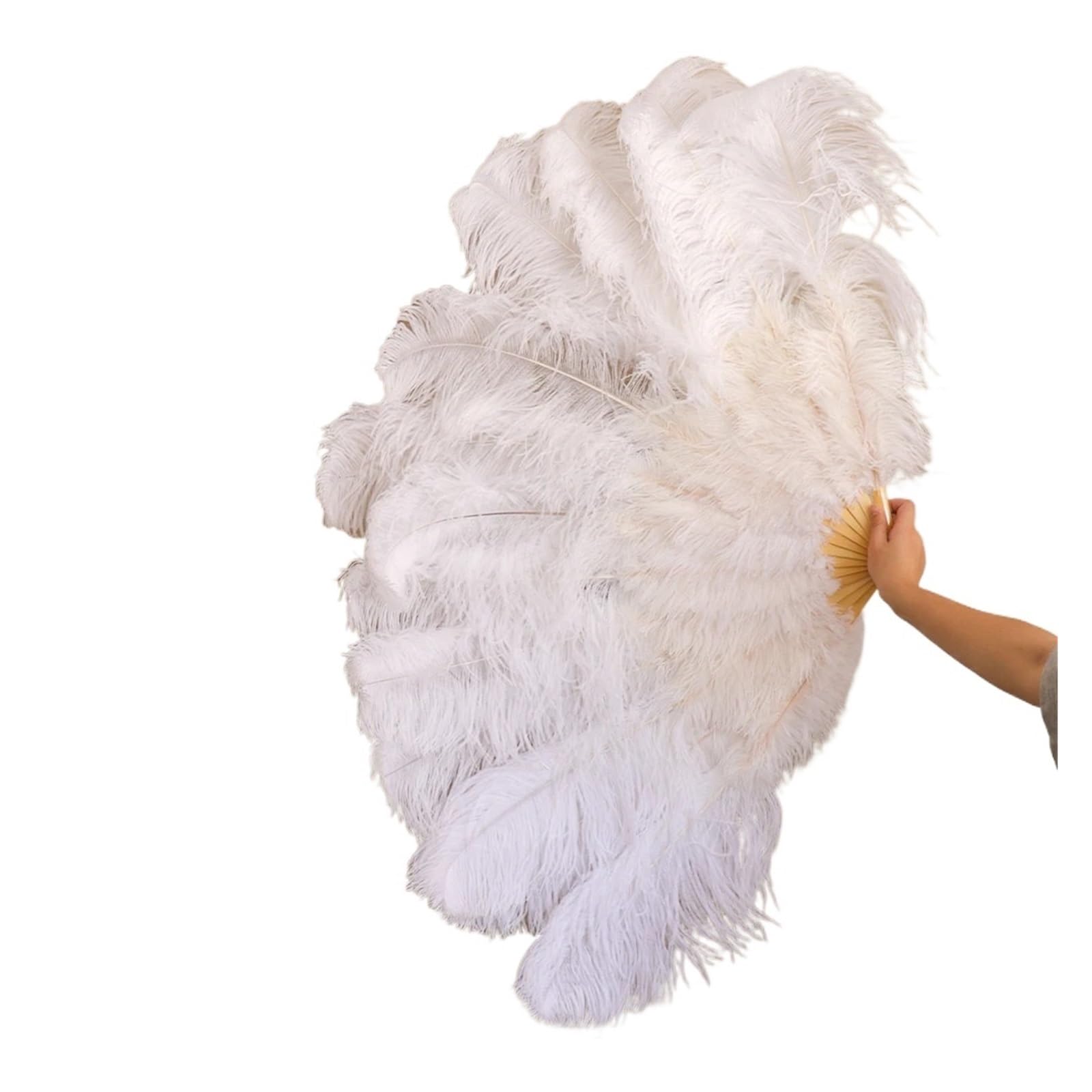 Federfächer Flapper Folding, Großer echter Straußenfeder-Fächer for Dekorieren von Halloween, Hochzeit, Party, Dekoration, Bauchtanz-Fächer, DIY Plumas-Fächerstangen(White,100 130CM) von HBALDTEDC