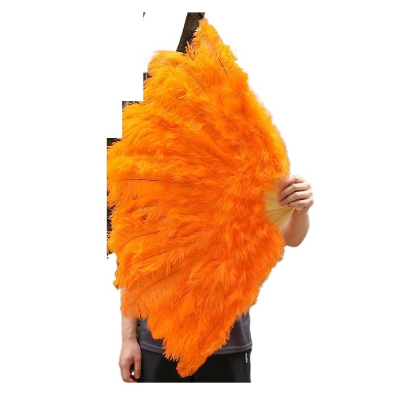 Federfächer Flapper Folding, Großer weißer Straußenfeder-Fächer, Bauchtanz-Show-Fächer, Halloween-Party, Hochzeit, Bühnen-Requisiten, handgehaltener, flauschiger Truthahnfeder-Fächer(Orange,130cm) von HBALDTEDC