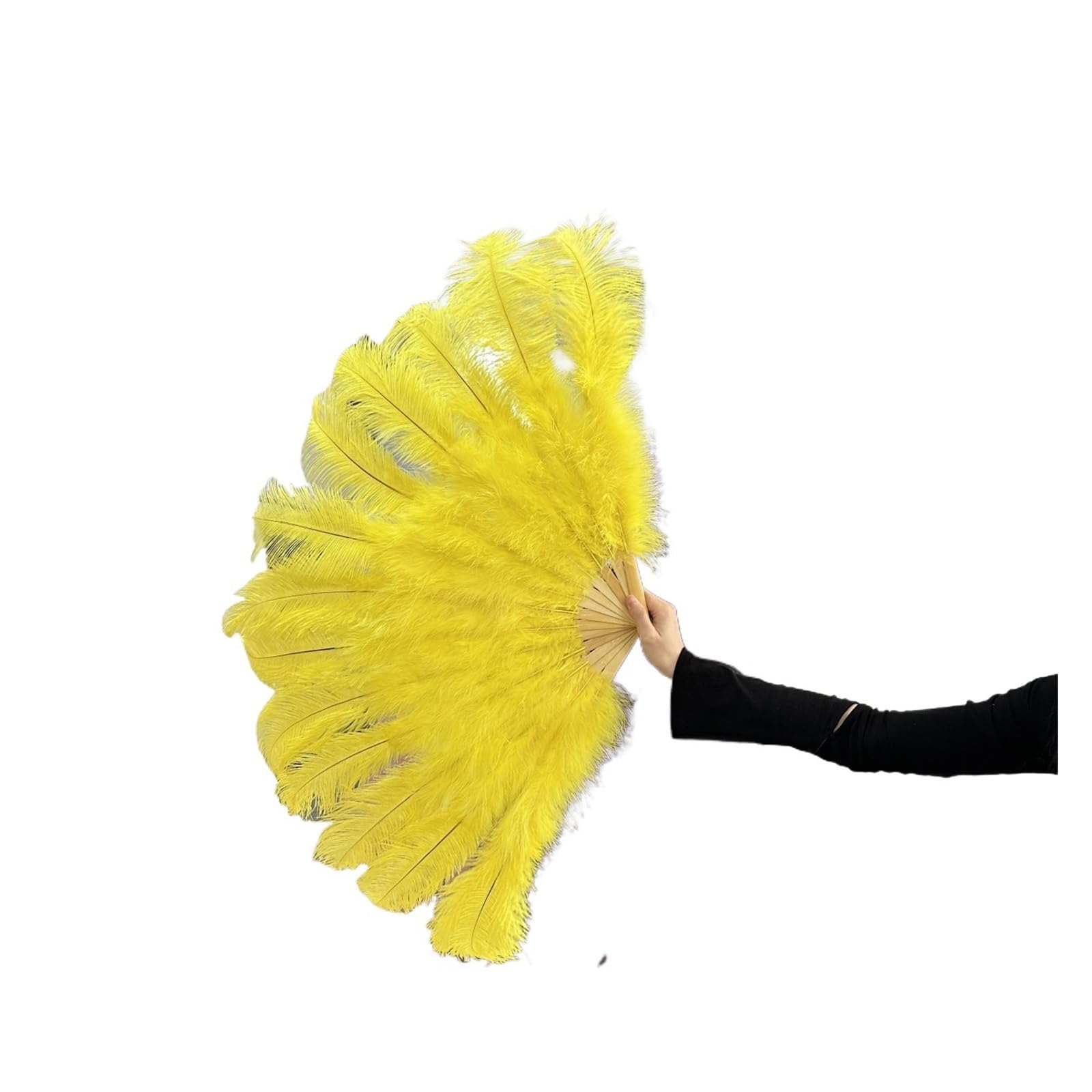 Federfächer Flapper Folding, Großer weißer Straußenfeder-Fächer, Bauchtanz-Show-Fächer, Halloween-Party, Hochzeit, Bühnen-Requisiten, handgehaltener, flauschiger Truthahnfeder-Fächer(Yellow,100cm) von HBALDTEDC