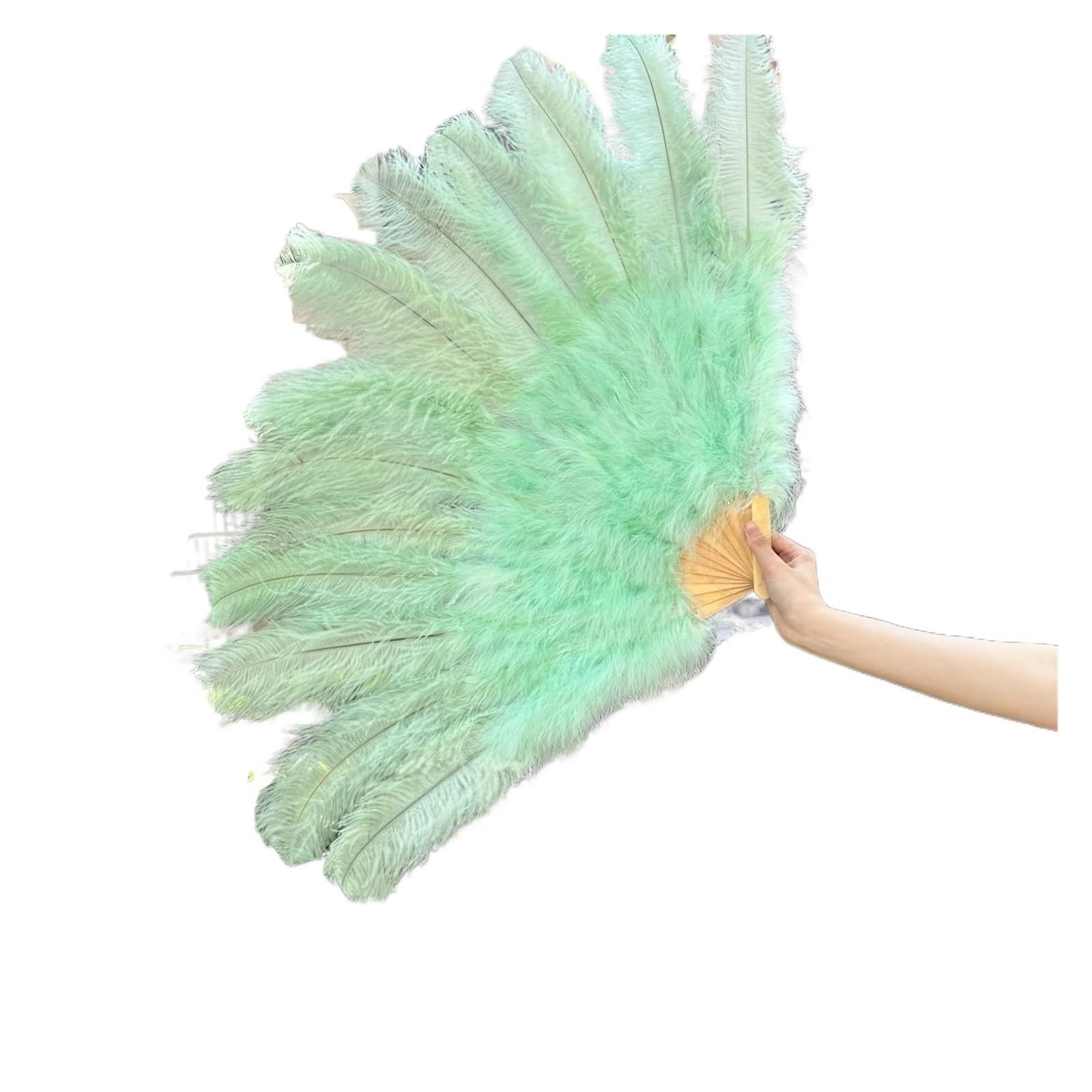 Federfächer Flapper Folding, Großer weißer Straußenfeder-Fächer, Bauchtanz-Show-Fächer, Halloween-Party, Hochzeit, Bühnen-Requisiten, handgehaltener, flauschiger Truthahnfeder-Fächer(Mint Green,100cm) von HBALDTEDC