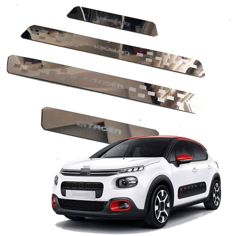 4 Stück Auto Einstiegsleisten Schutzfolie für Citroen C3 Aircross 2017 2018, Edelstahl Schutz Türschweller Aufkleber Türschutzleisten Kantenschutz Styling Tuning Zubehör von HBANMK