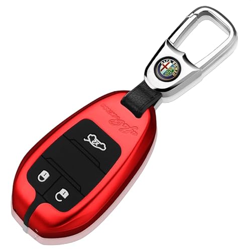 Autoschlüssel Hülle für Alfa Romeo Giulia Stelvio, Schlüsselhülle Schlüsselcover Schutz Schlüssel Gehäuse, Stoßfest Kratzfest Auto Schlüsselgehäuse Schlüsselanhänger,A Red von HBANMK