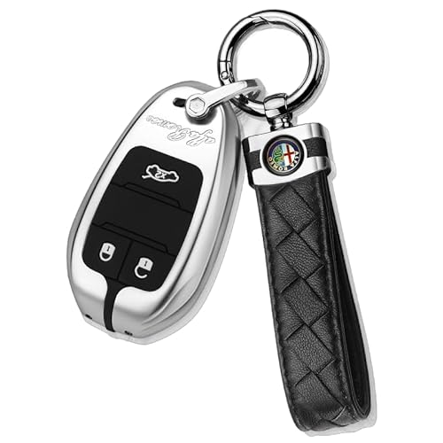Autoschlüssel Hülle für Alfa Romeo Giulia Stelvio, Schlüsselhülle Schlüsselcover Schutz Schlüssel Gehäuse, Stoßfest Kratzfest Auto Schlüsselgehäuse Schlüsselanhänger,B Silver-2 von HBANMK
