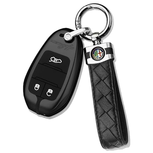 Autoschlüssel Hülle für Alfa Romeo Giulia Stelvio, Schlüsselhülle Schlüsselcover Schutz Schlüssel Gehäuse, Stoßfest Kratzfest Auto Schlüsselgehäuse Schlüsselanhänger,C Black-2 von HBANMK