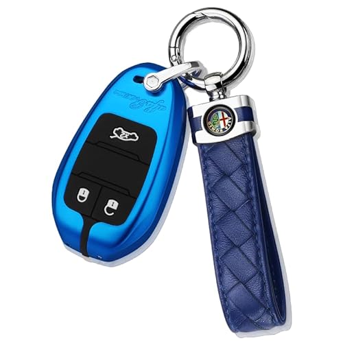 Autoschlüssel Hülle für Alfa Romeo Giulia Stelvio, Schlüsselhülle Schlüsselcover Schutz Schlüssel Gehäuse, Stoßfest Kratzfest Auto Schlüsselgehäuse Schlüsselanhänger,D Blue von HBANMK