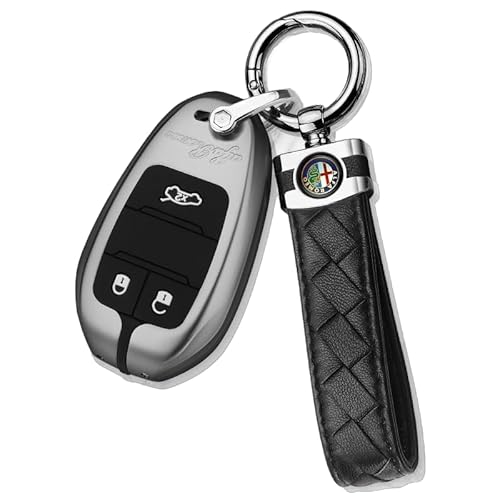 Autoschlüssel Hülle für Alfa Romeo Giulia Stelvio, Schlüsselhülle Schlüsselcover Schutz Schlüssel Gehäuse, Stoßfest Kratzfest Auto Schlüsselgehäuse Schlüsselanhänger,E Grey-2 von HBANMK