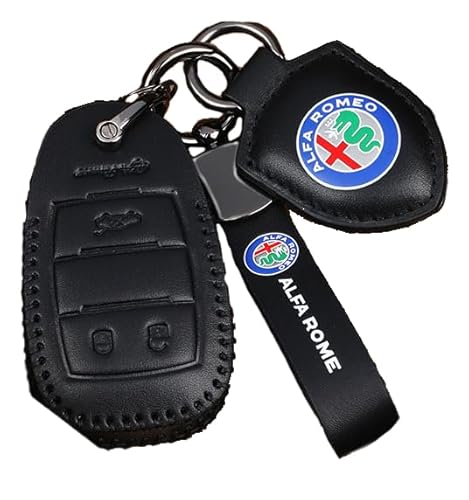 Autoschlüssel Hülle für Alfa Romeo Stelvio Giulia, Schlüsselhülle Schlüsselcover Schutz Schlüssel Gehäuse, Stoßfest Kratzfest Auto Schlüsselgehäuse Schlüsselanhänger,A Black-2 von HBANMK