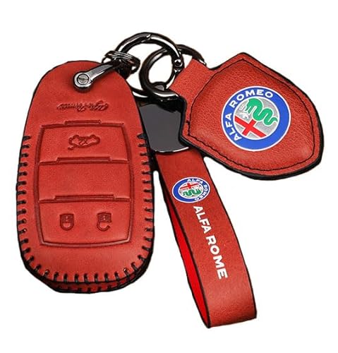 Autoschlüssel Hülle für Alfa Romeo Stelvio Giulia, Schlüsselhülle Schlüsselcover Schutz Schlüssel Gehäuse, Stoßfest Kratzfest Auto Schlüsselgehäuse Schlüsselanhänger,B Red-2 von HBANMK