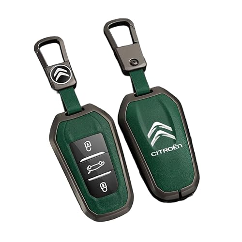 Autoschlüssel Hülle für Citroen C6, Schlüsselhülle Schlüsselcover Schutz Schlüssel Gehäuse, Stoßfest Kratzfest Auto Schlüsselgehäuse Schlüsselanhänger,C Green-2 von HBANMK