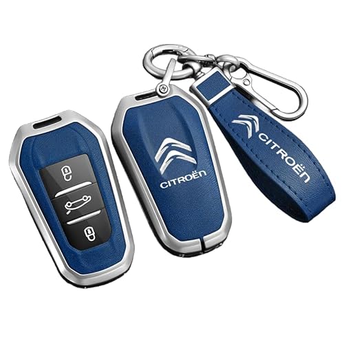 Autoschlüssel Hülle für Citroen C6, Schlüsselhülle Schlüsselcover Schutz Schlüssel Gehäuse, Stoßfest Kratzfest Auto Schlüsselgehäuse Schlüsselanhänger,H Blue1 von HBANMK